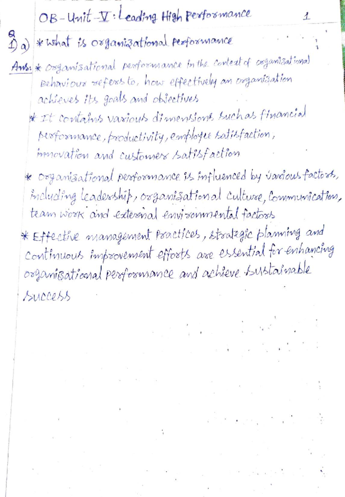 OB Unit-5 Q&A Notes: Understanding High Performance and Leadership ...