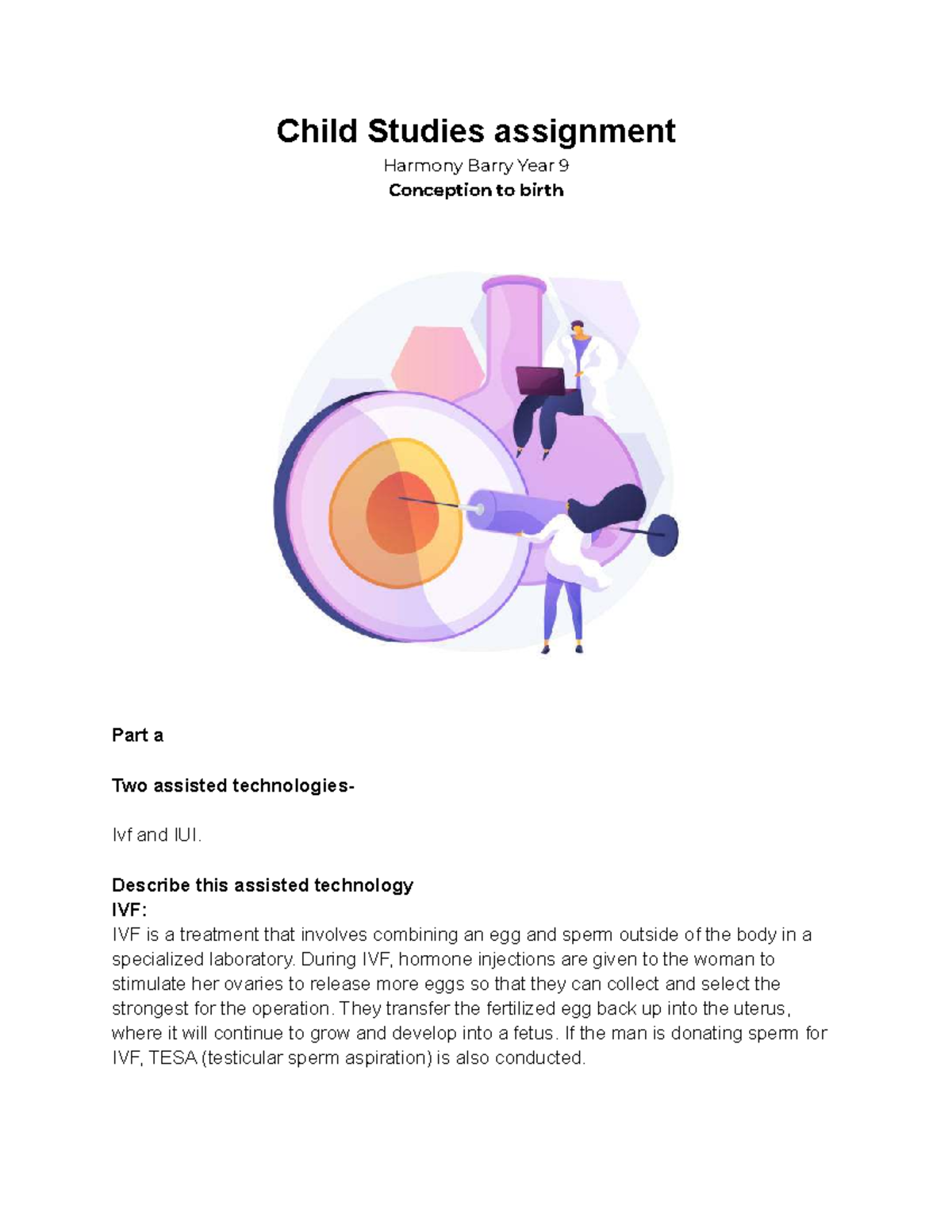 Child Studies Assignment: Year 9 Conception to Birth - IVF & Family ...