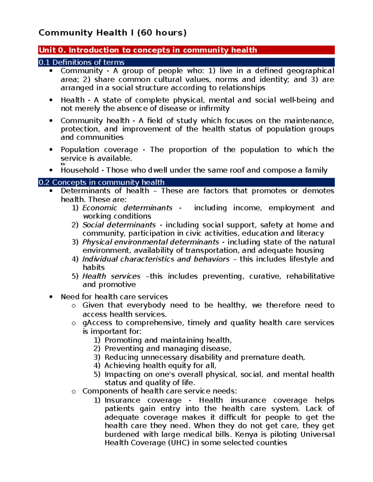 Community Health I (60 hrs) - Introduction to Key Concepts and Terms ...