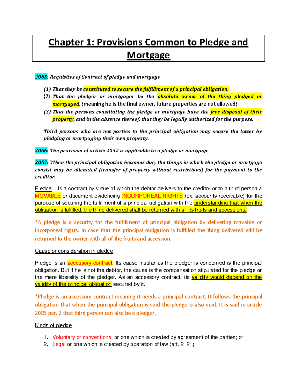 Comprehensive Guide to Pledge & Mortgage Concepts (Law 101) - Studocu