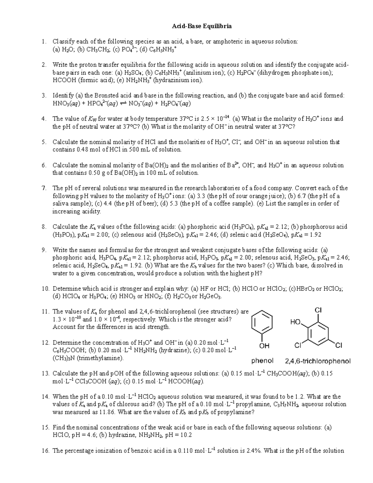 Ch 14 - Acid Base Equilibria: Problems & Solutions - Studocu