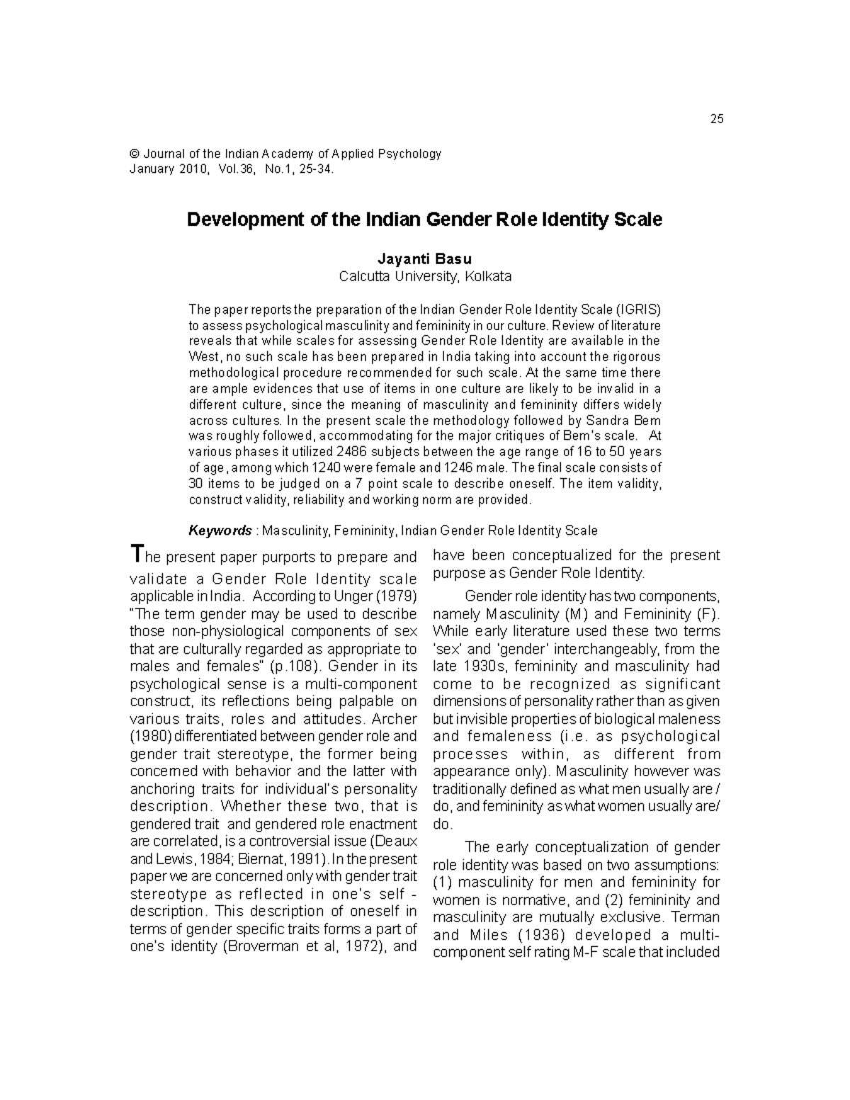 Indian Gender Role Identity Scale (IGRIS): Development & Validation ...
