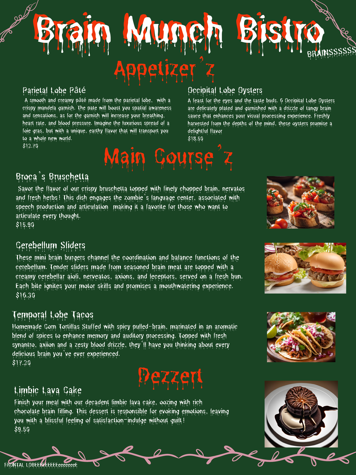 Zombie Menu Project: A Culinary Experience at Brain Munch Bistro - Studocu