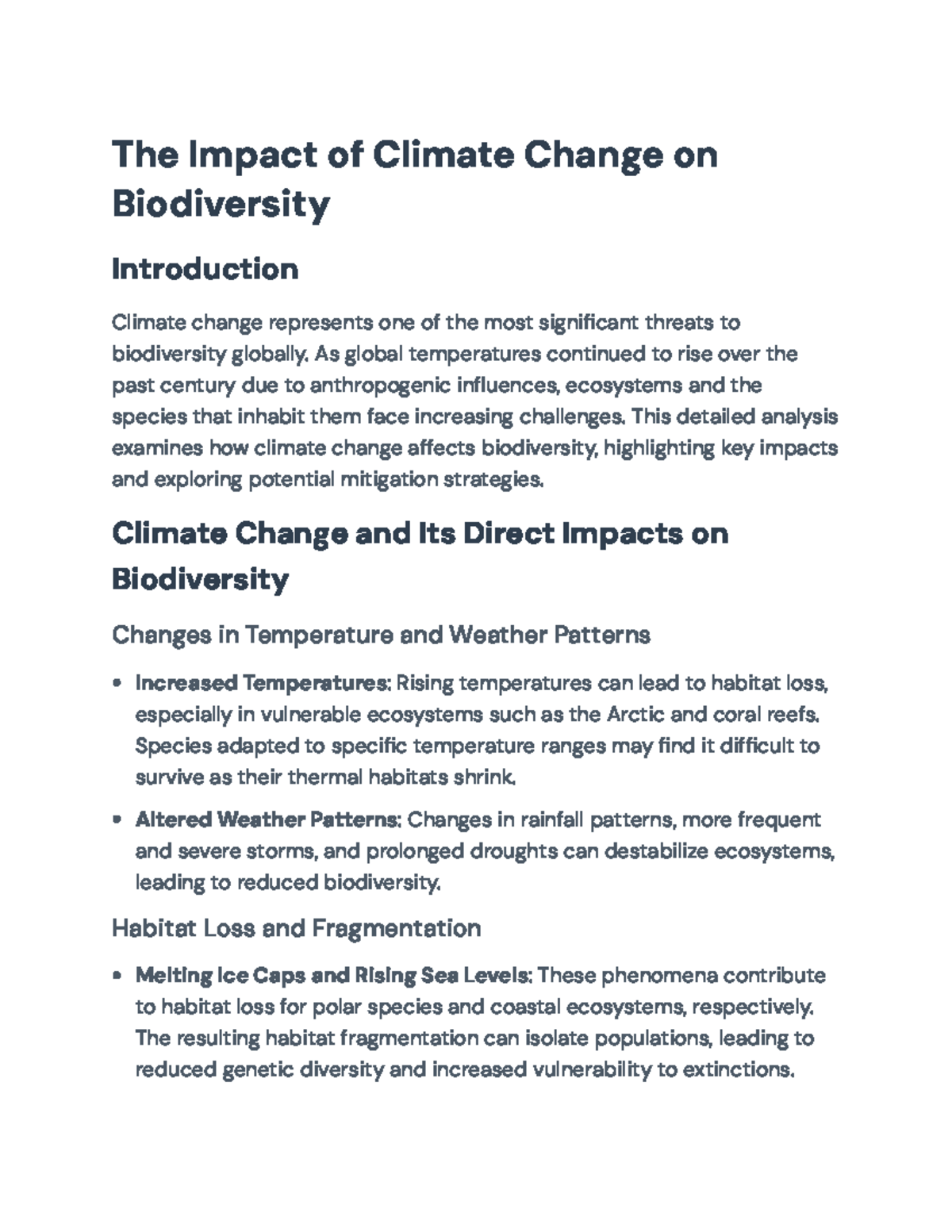 The Impact of Climate Change on Biodiversity: Insights and Strategies ...