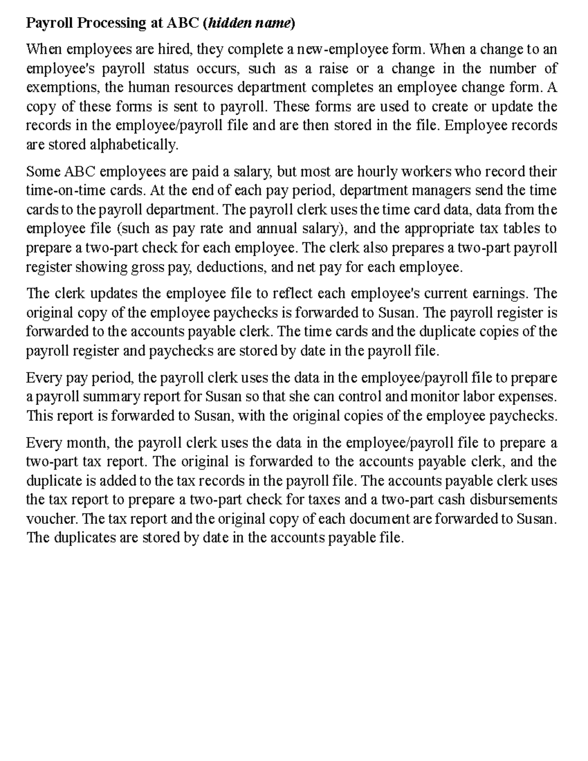 Payroll Processing at ABC: A Comprehensive Overview - Studocu
