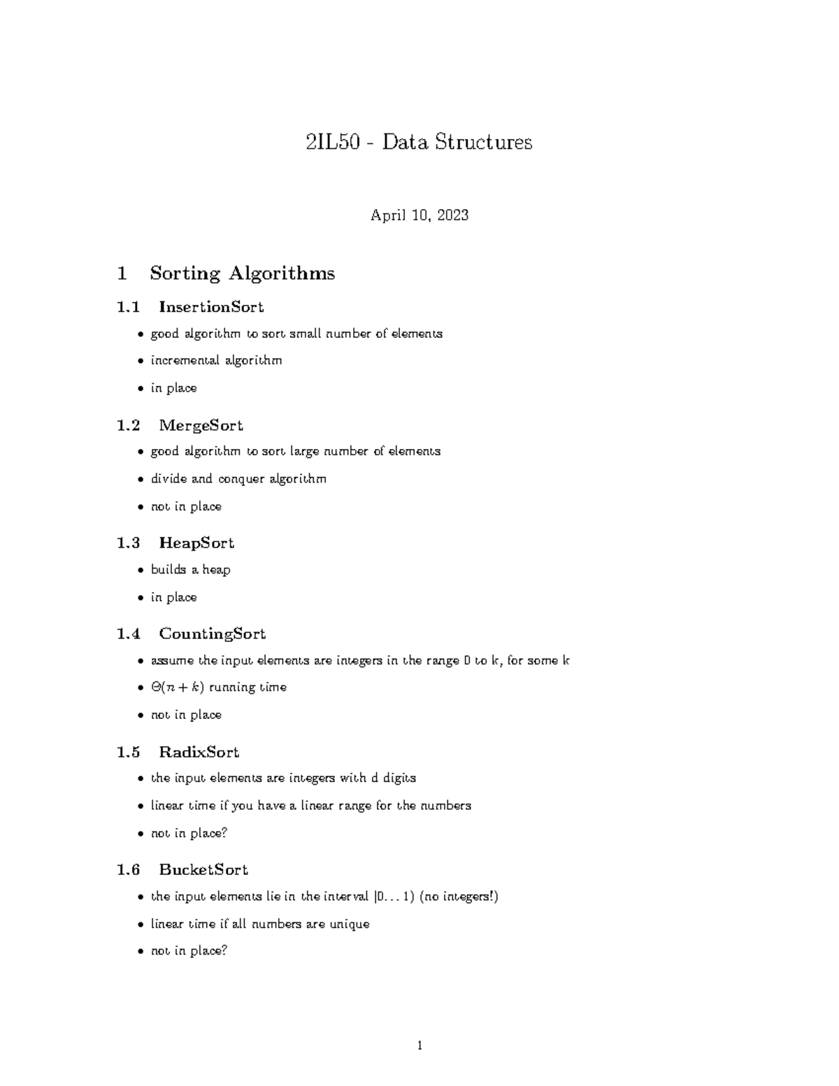 2IL50 - Lecture Notes on Data Structures and Sorting Algorithms ...