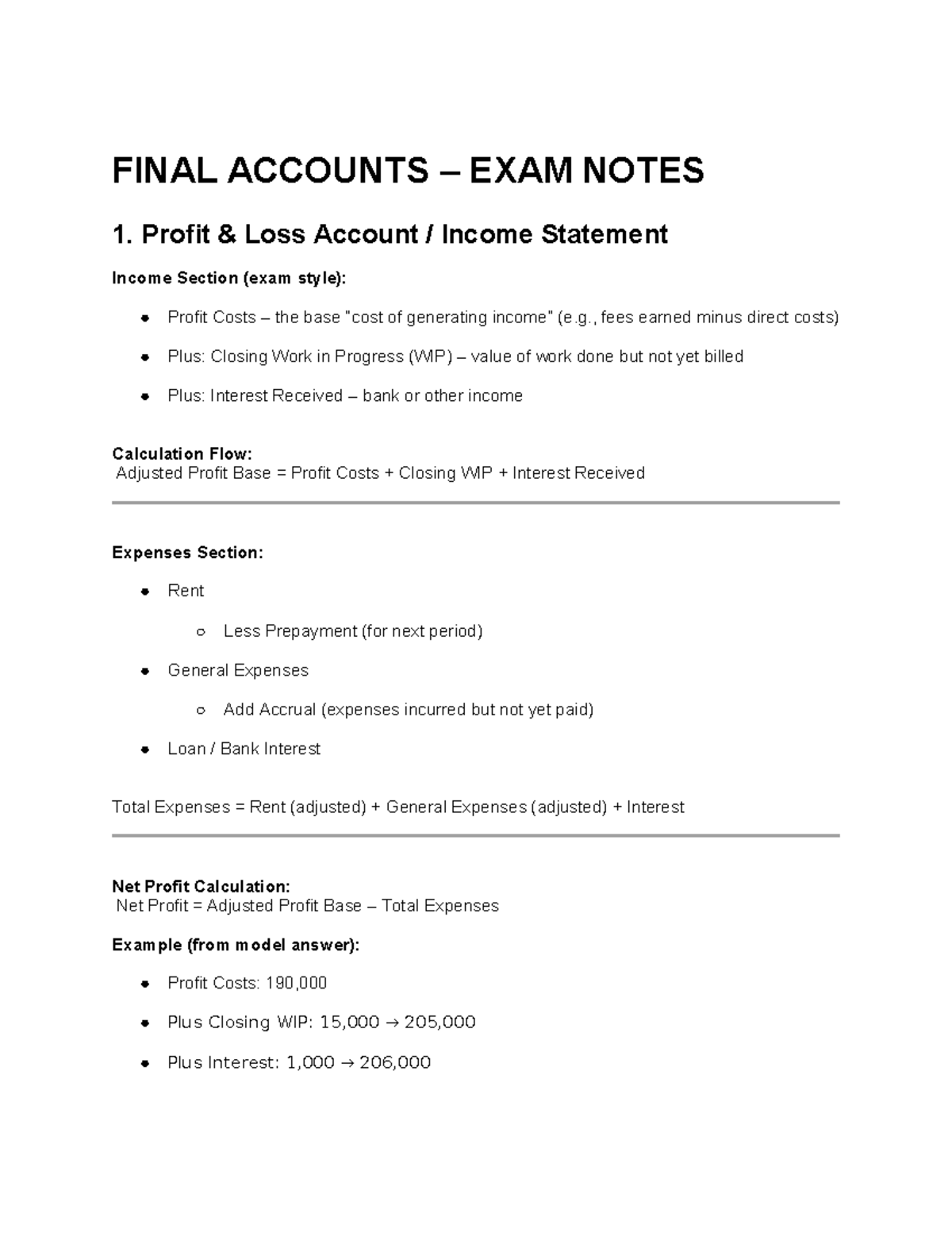 FINAL ACCOUNTS EXAM NOTES: P&L & BS Completion Guide - Studocu
