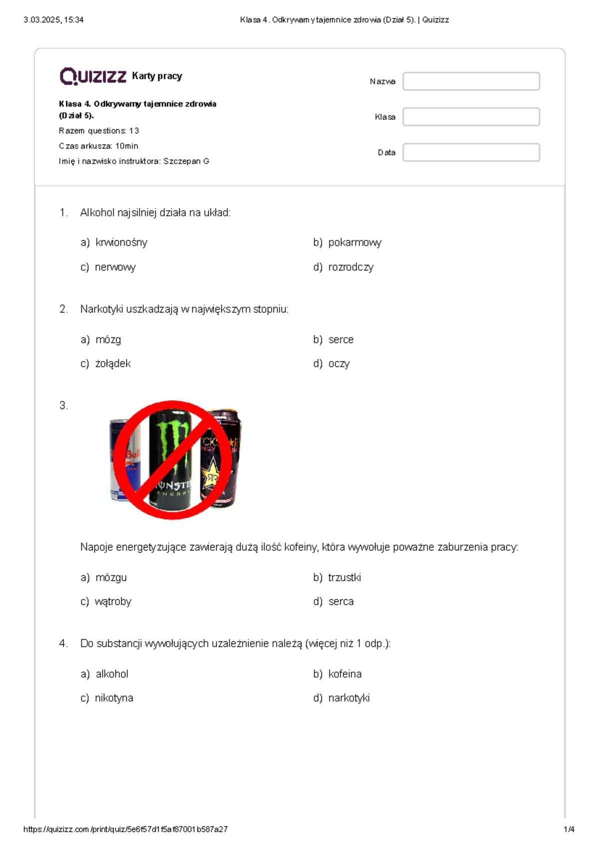 Odkrywamy Tajemnice Internetu Sprawdzian Klasa 4