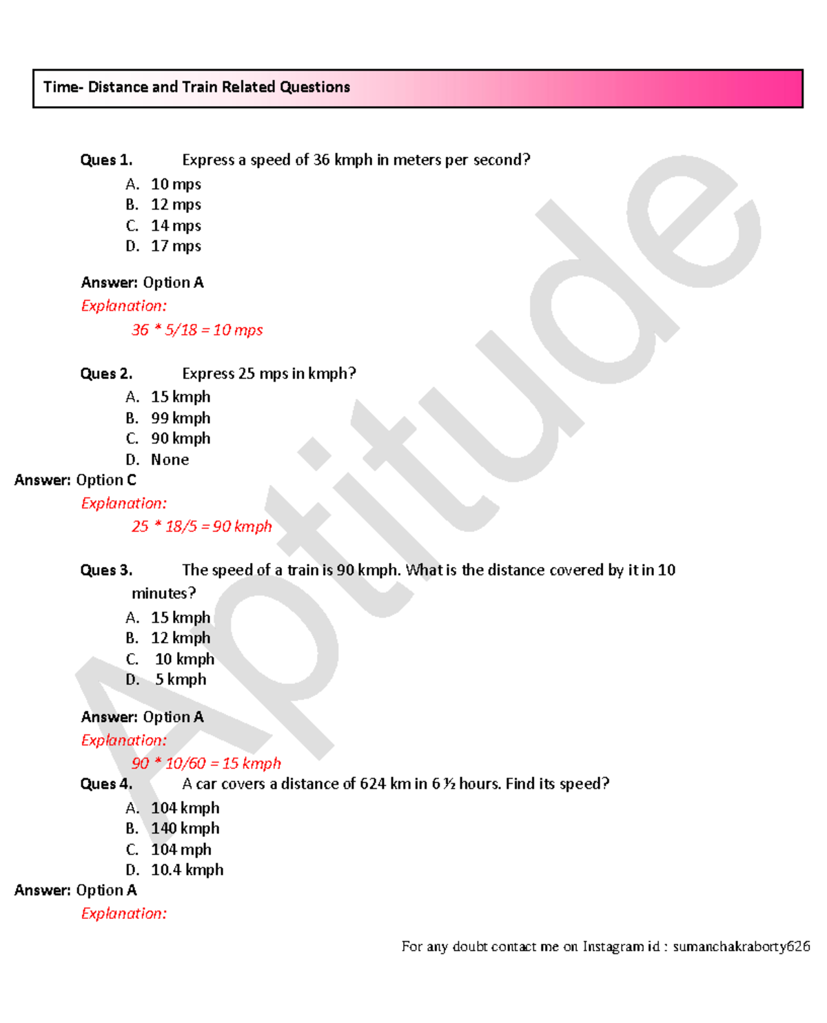 Aptitude Test: Speed, Distance, Time and Work Problems (Q1-44) - Studocu