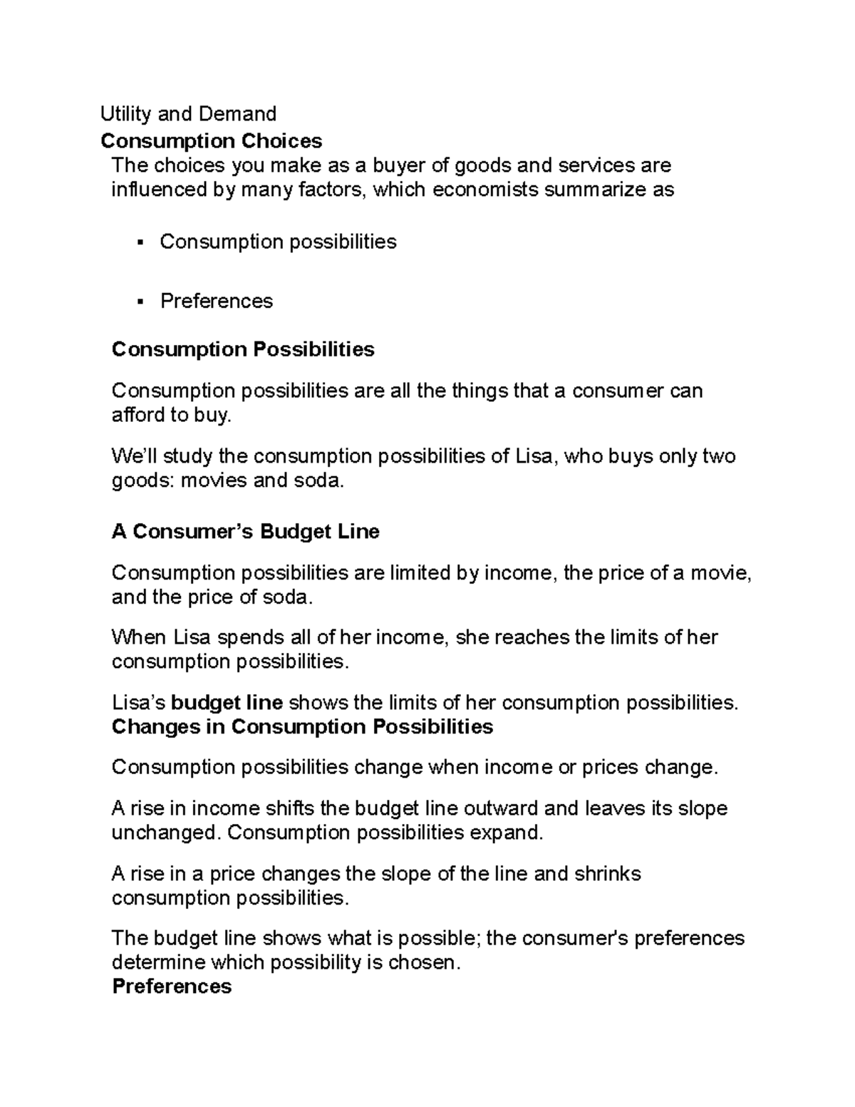 Econ 251 chap8 - summaries - Microeconomics - Utility and Demand ...