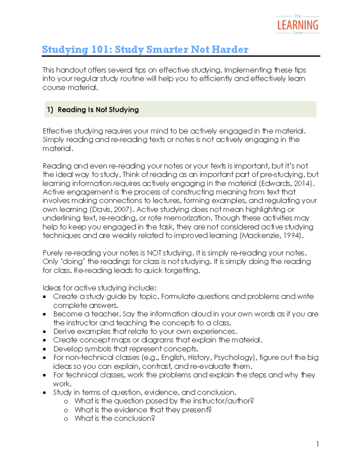 Studying 101: Effective Strategies for Smarter Learning - TLH - Studocu