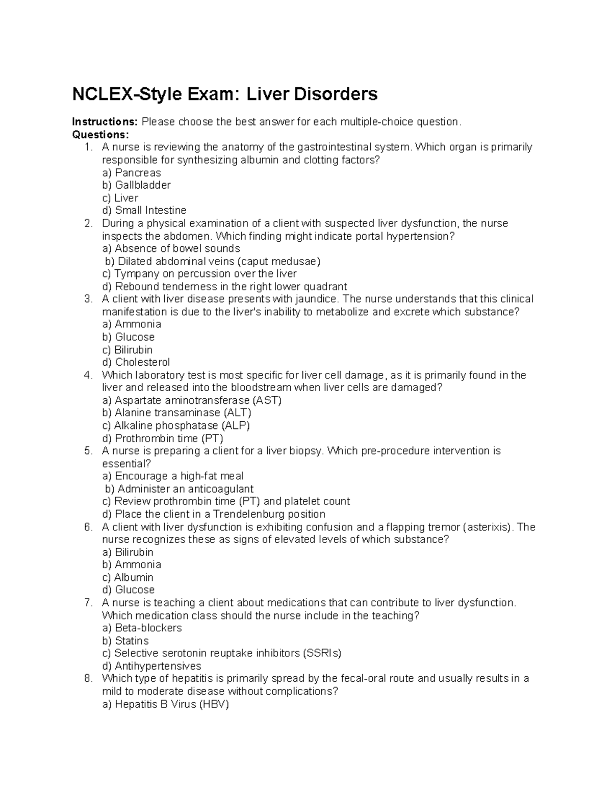 Liver Disorders Exam Review: Key Concepts and Questions - Studocu