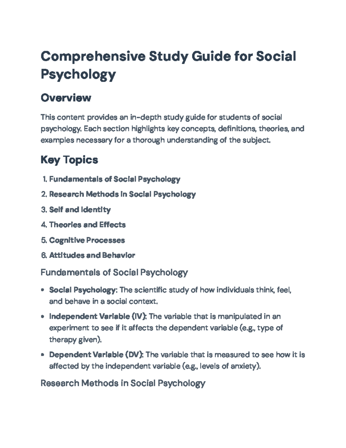 Comprehensive Study Guide for Social Psychology (PSY101 ...