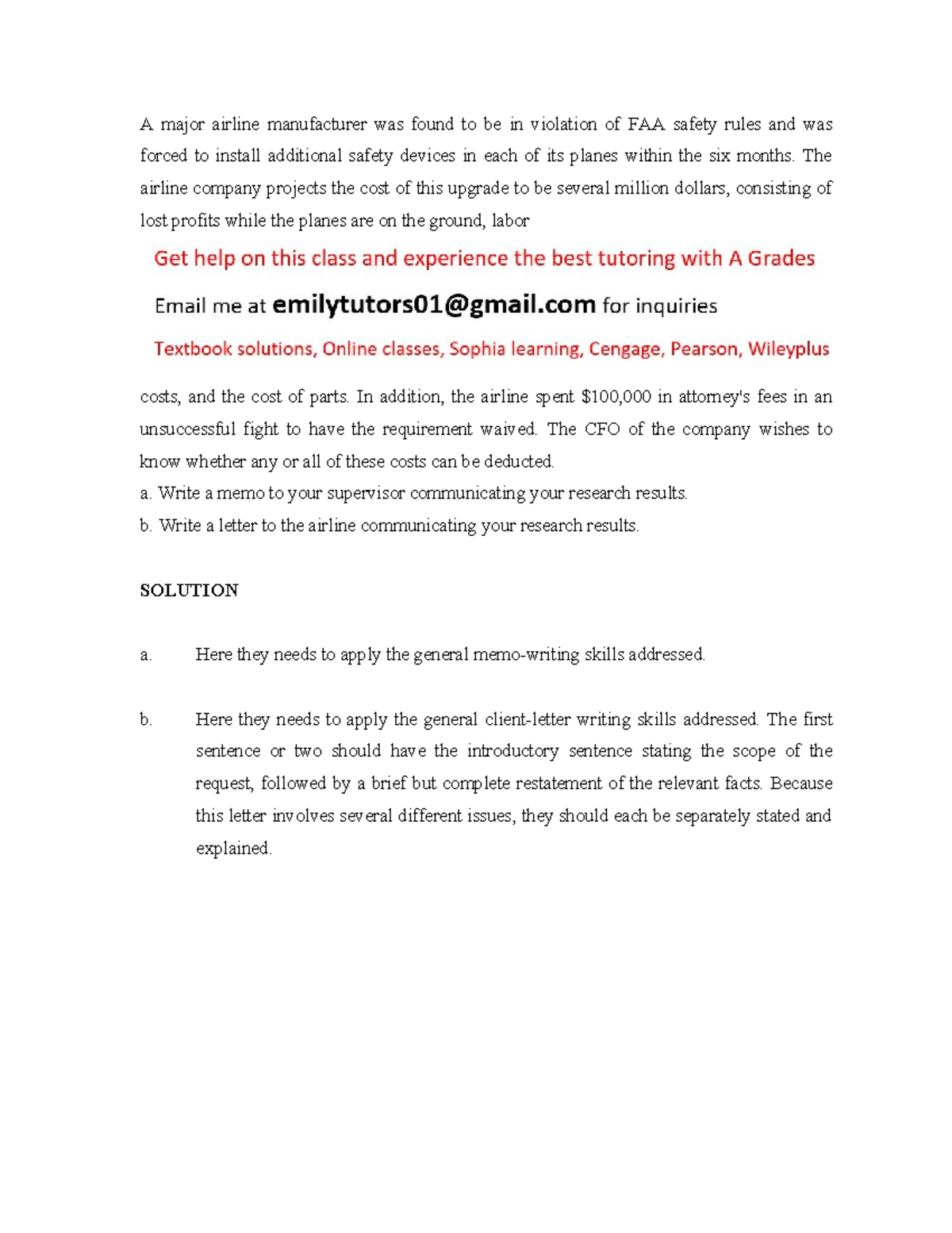 Memo and Letter on FAA Safety Rule Violations and Cost Deductions - Studocu