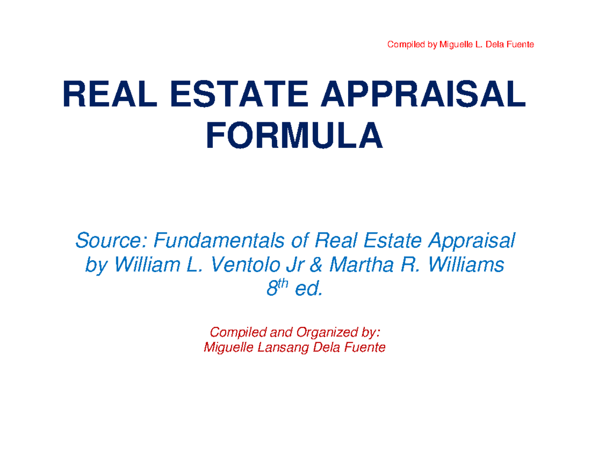 REA 2 - Formulas and Methods in Real Estate Appraisal Guide - Studocu