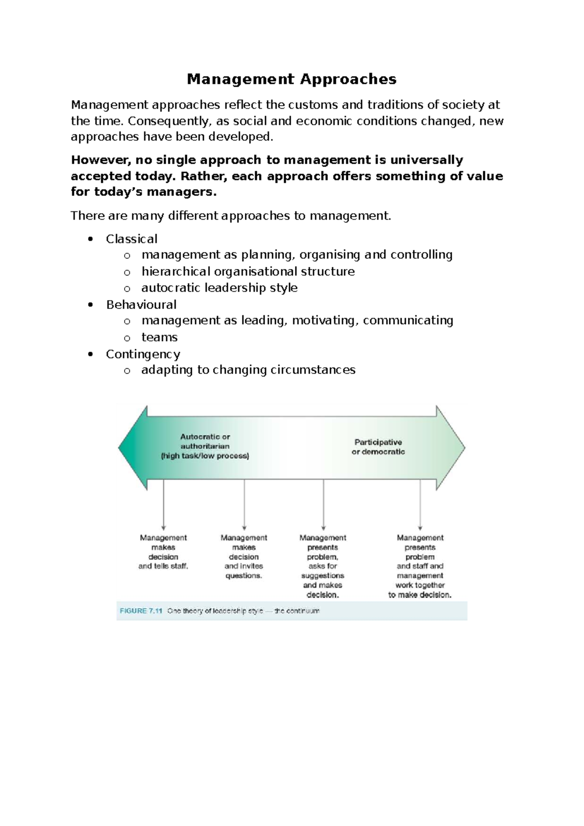 Chp 7: Overview of Management Approaches and Their Evolution - Studocu