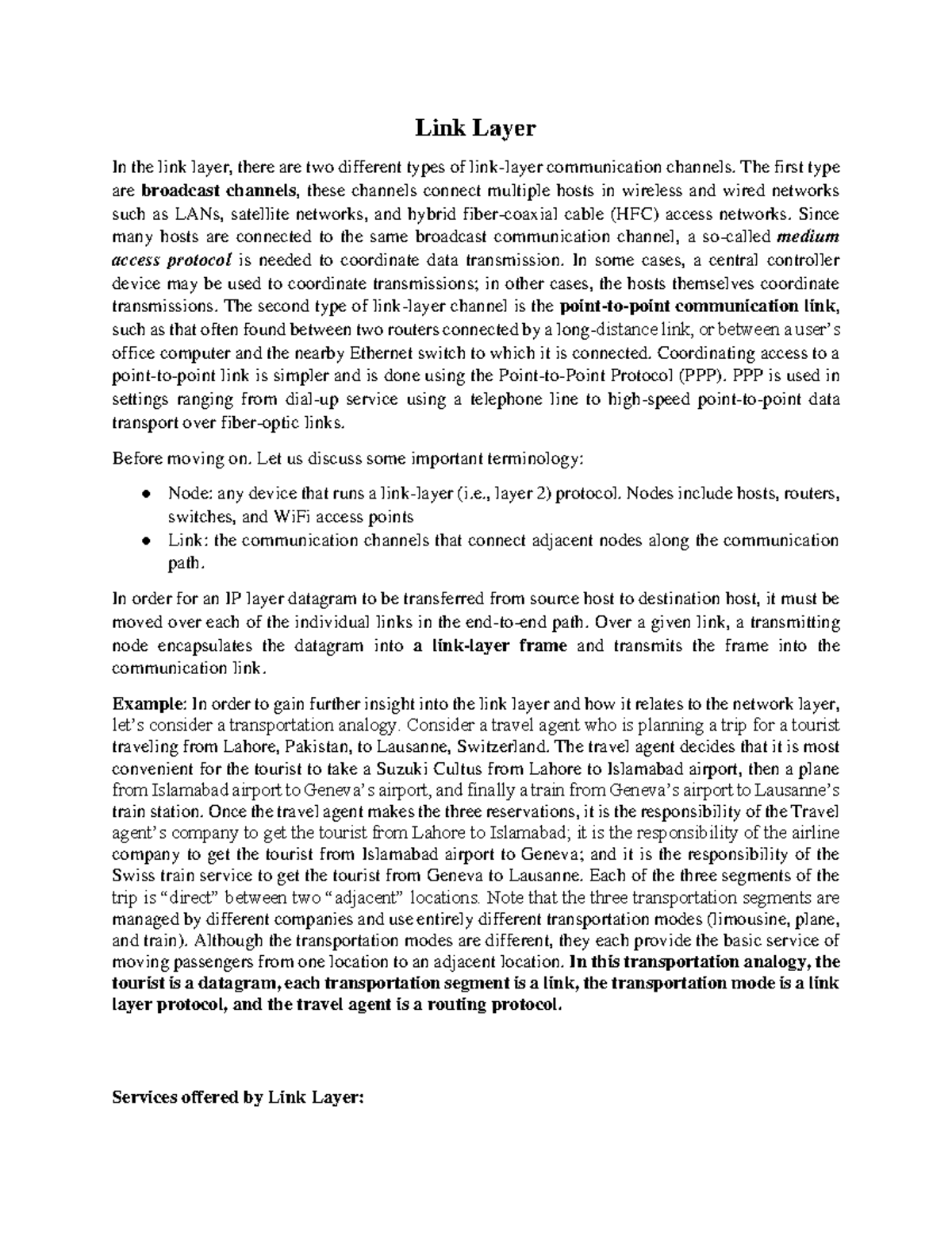 Chapter 06 - Link Layer (Class reading) - Link Layer In the link layer ...