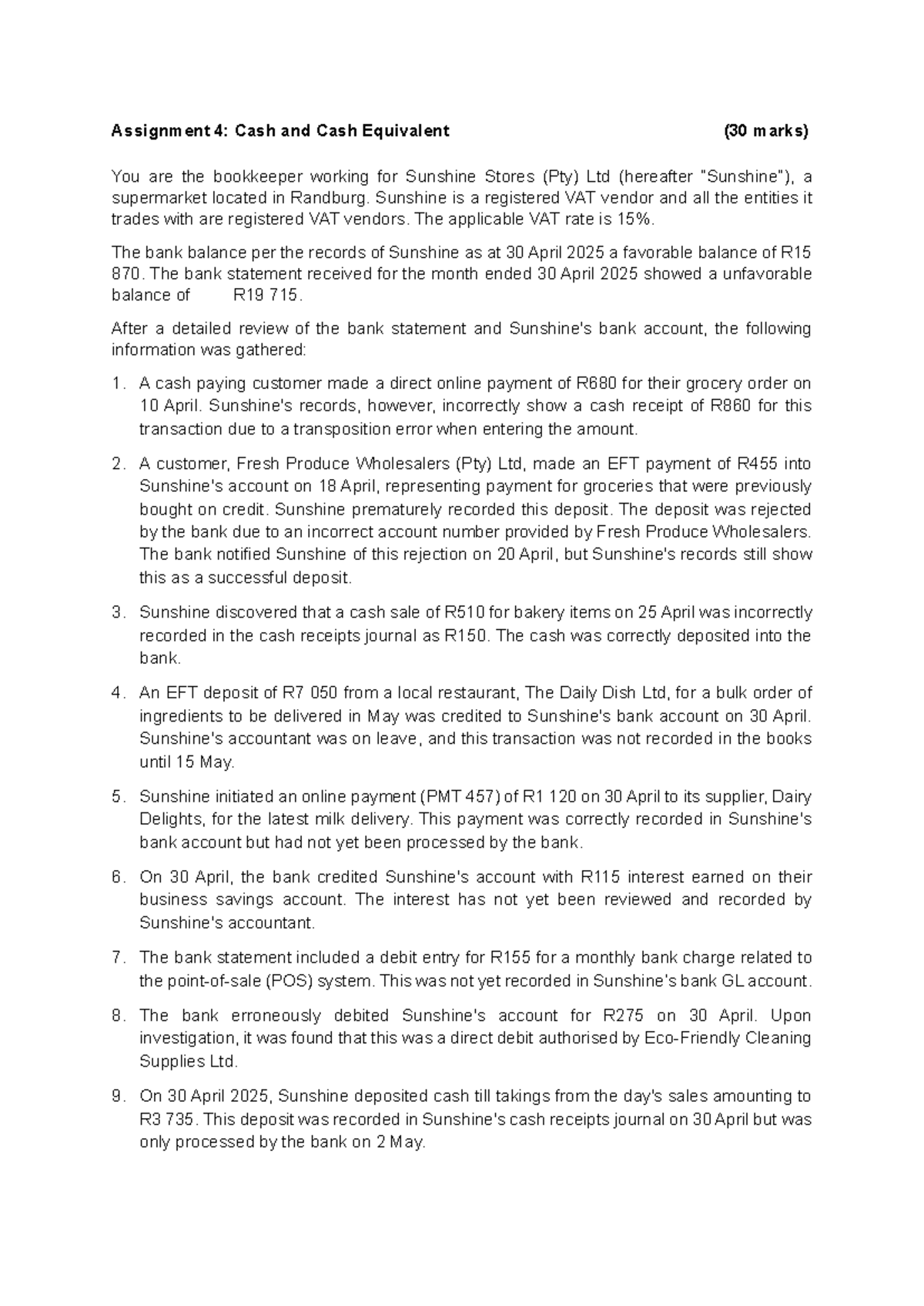 Assignment 4: Cash & Cash Equivalents Analysis (30 Marks) - Studocu
