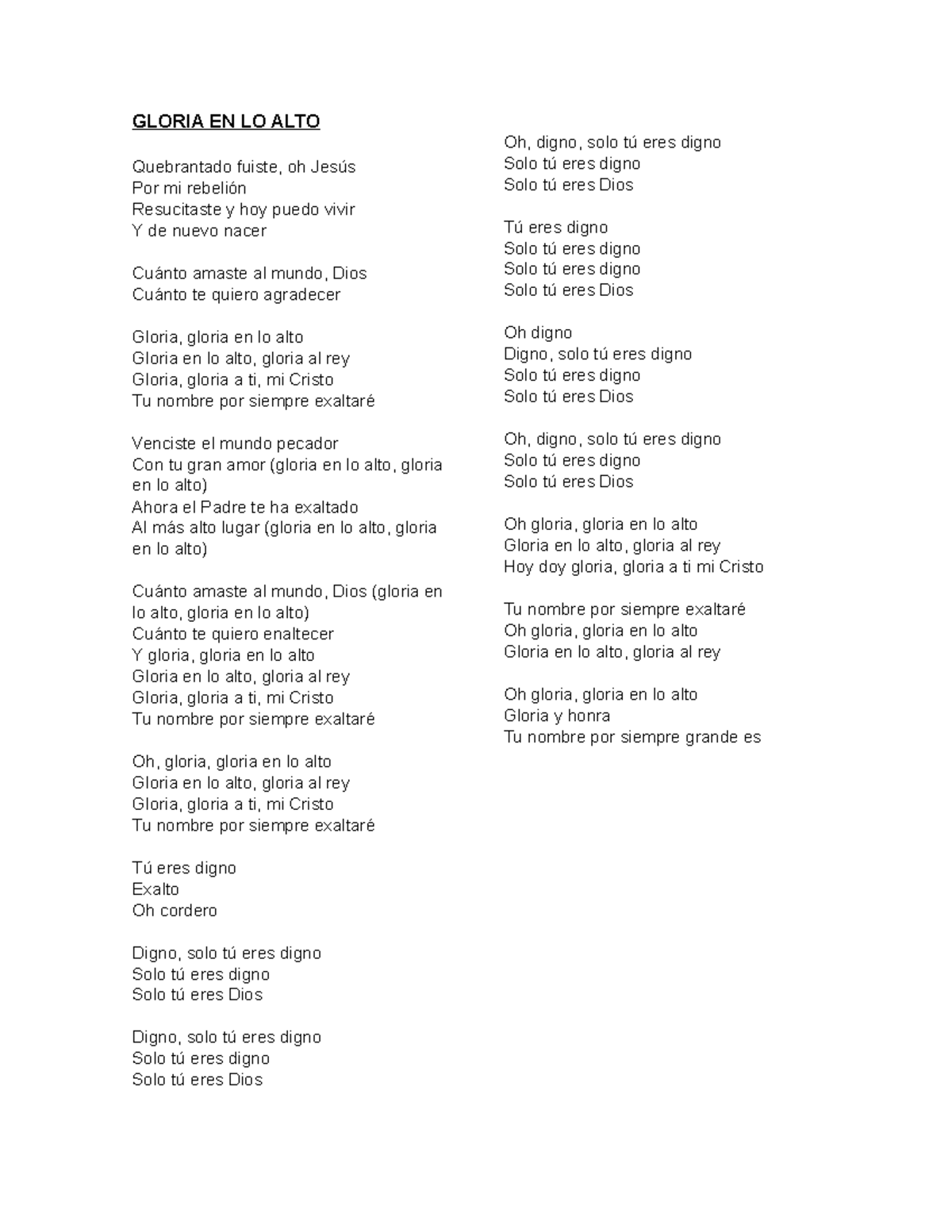 Alabanzas - nose - GLORIA EN LO ALTO Quebrantado fuiste, oh Jesús Por ...