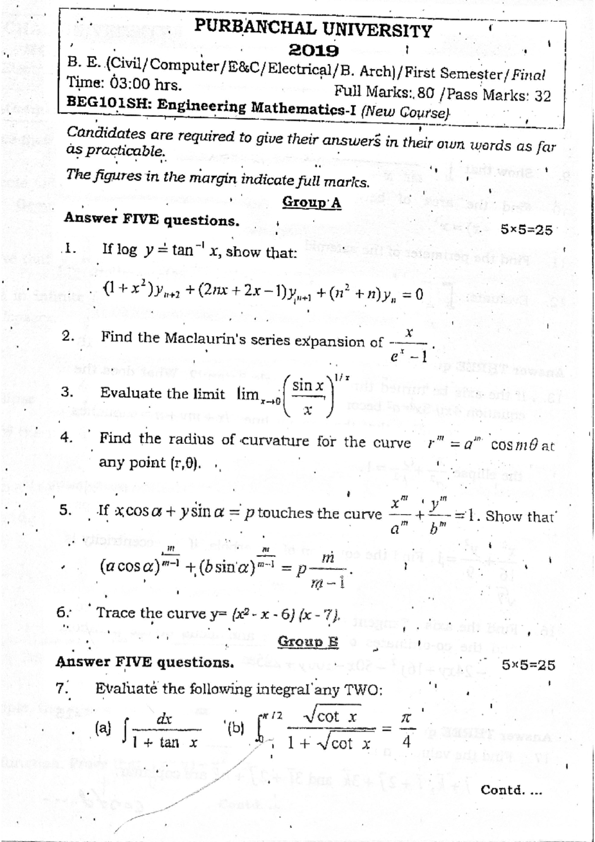 Math 101 - Past Year Civil Engineering Questions - Studocu