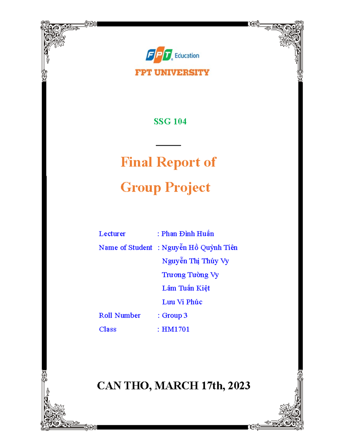 SSG104 Final Report of Group Project for HM1701: Group 3 Activities ...