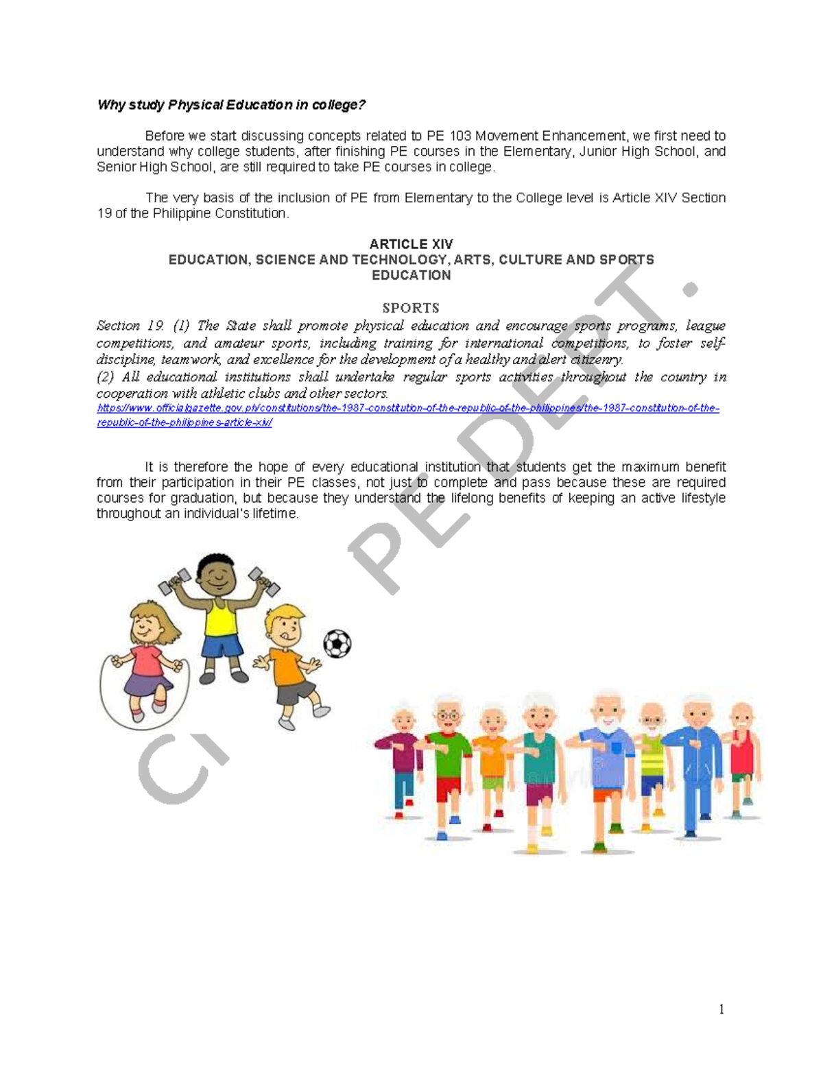 PE103 Module - Why study Physical Education in college? Before we start ...
