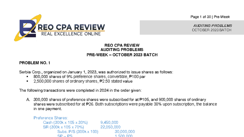 Auditing Problems REO.CPA Review - October 2023 Batch Solutions - Studocu