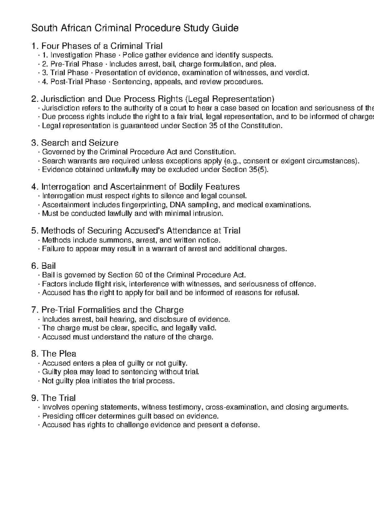 Criminal Procedure Study Guide 1: Phases of a Criminal Trial - Studocu