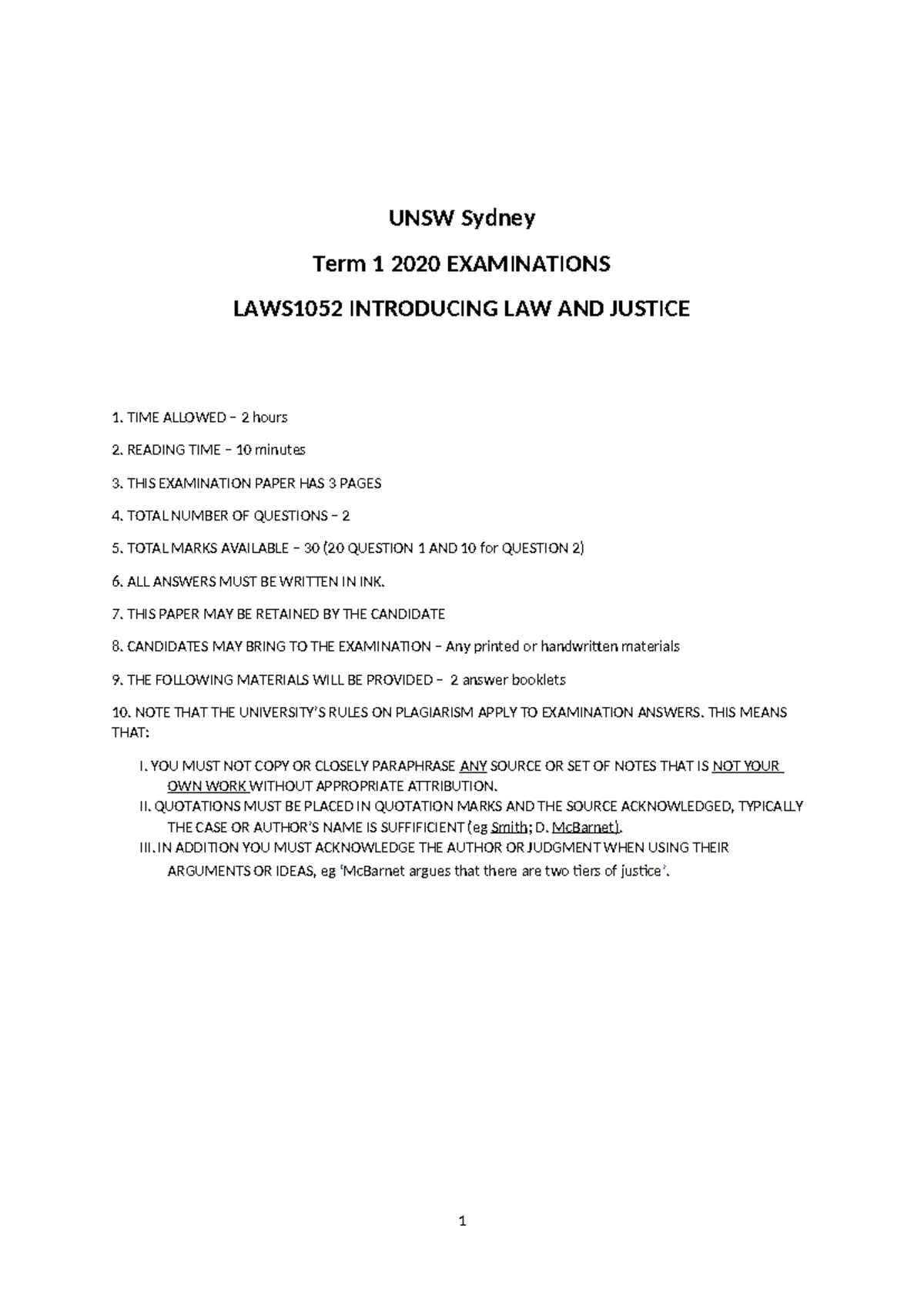 LAWS1052 Final Exam Paper - Introducing Law and Justice T1 2020 - Studocu