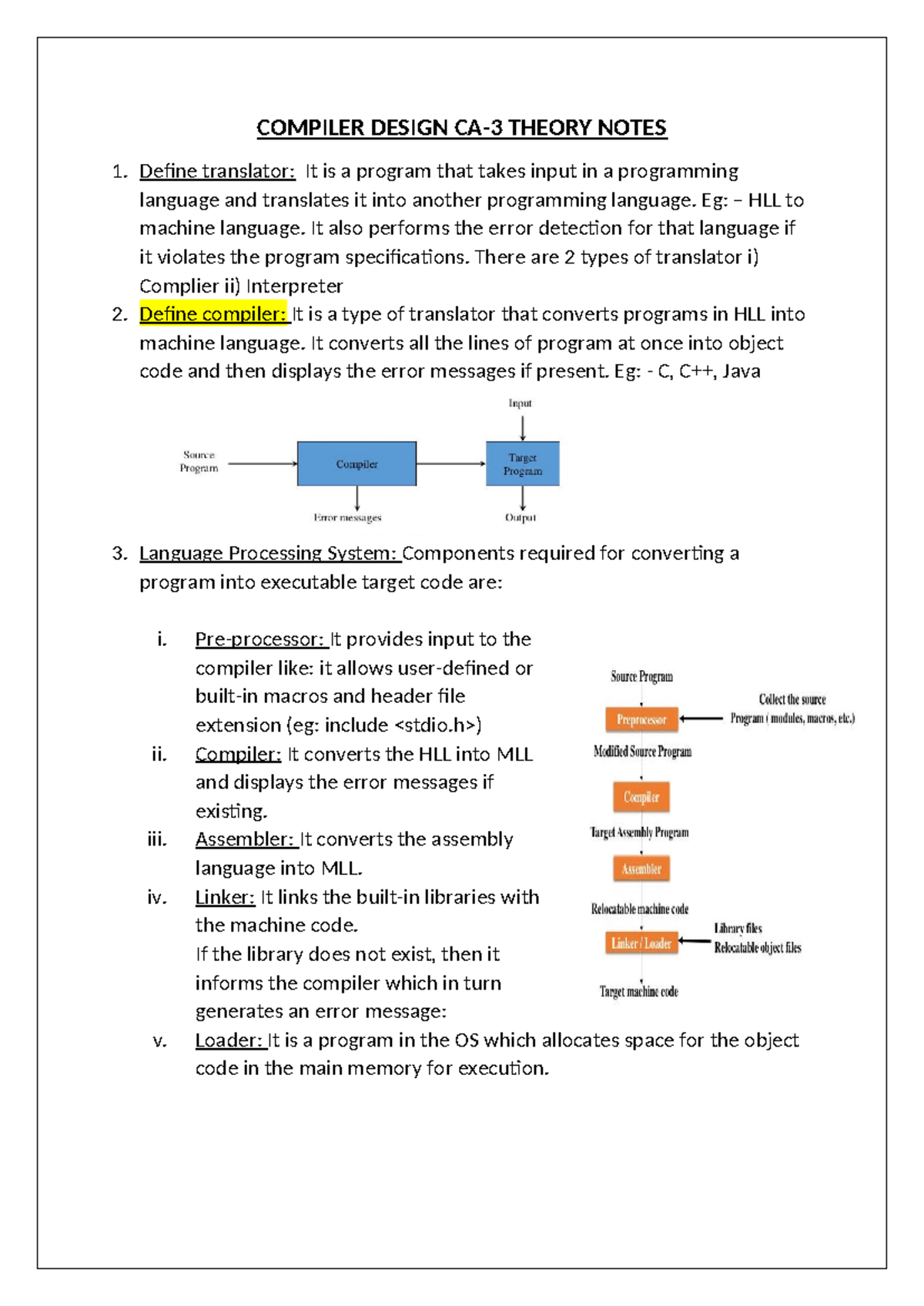 Compiler Design CA3 Theory Notes: Understanding Translators ...