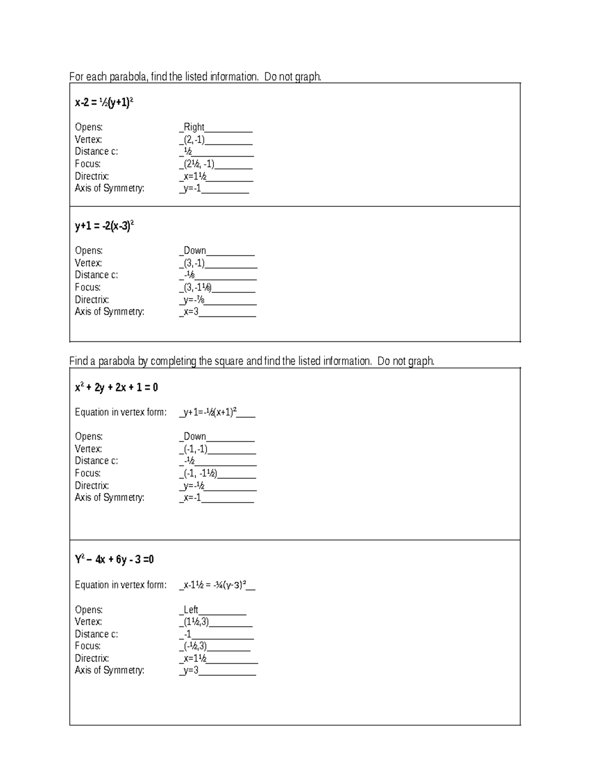 Parabola Review - 2 - Practice Problems (Math 101) - Studocu