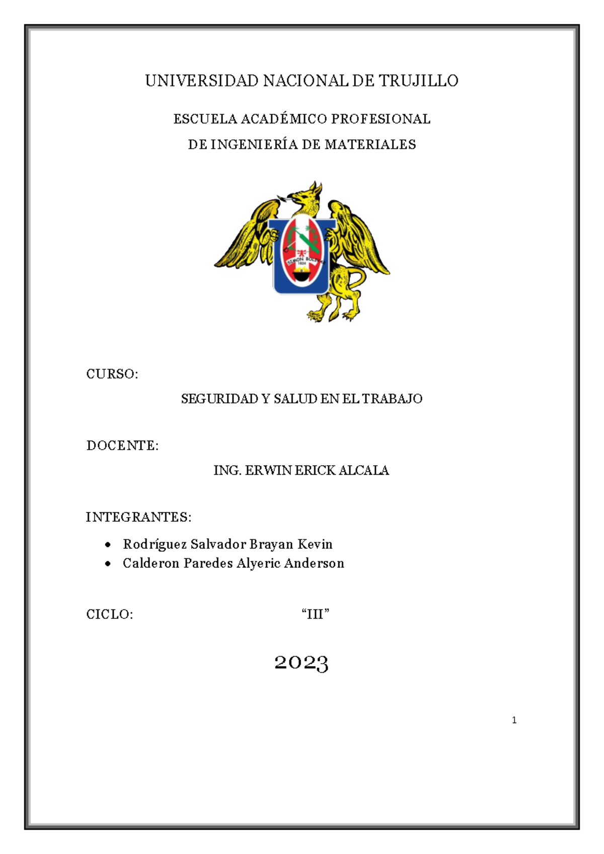 Seguridad y Salud en el Trabajo - Curso: SST 2023 1 - Studocu