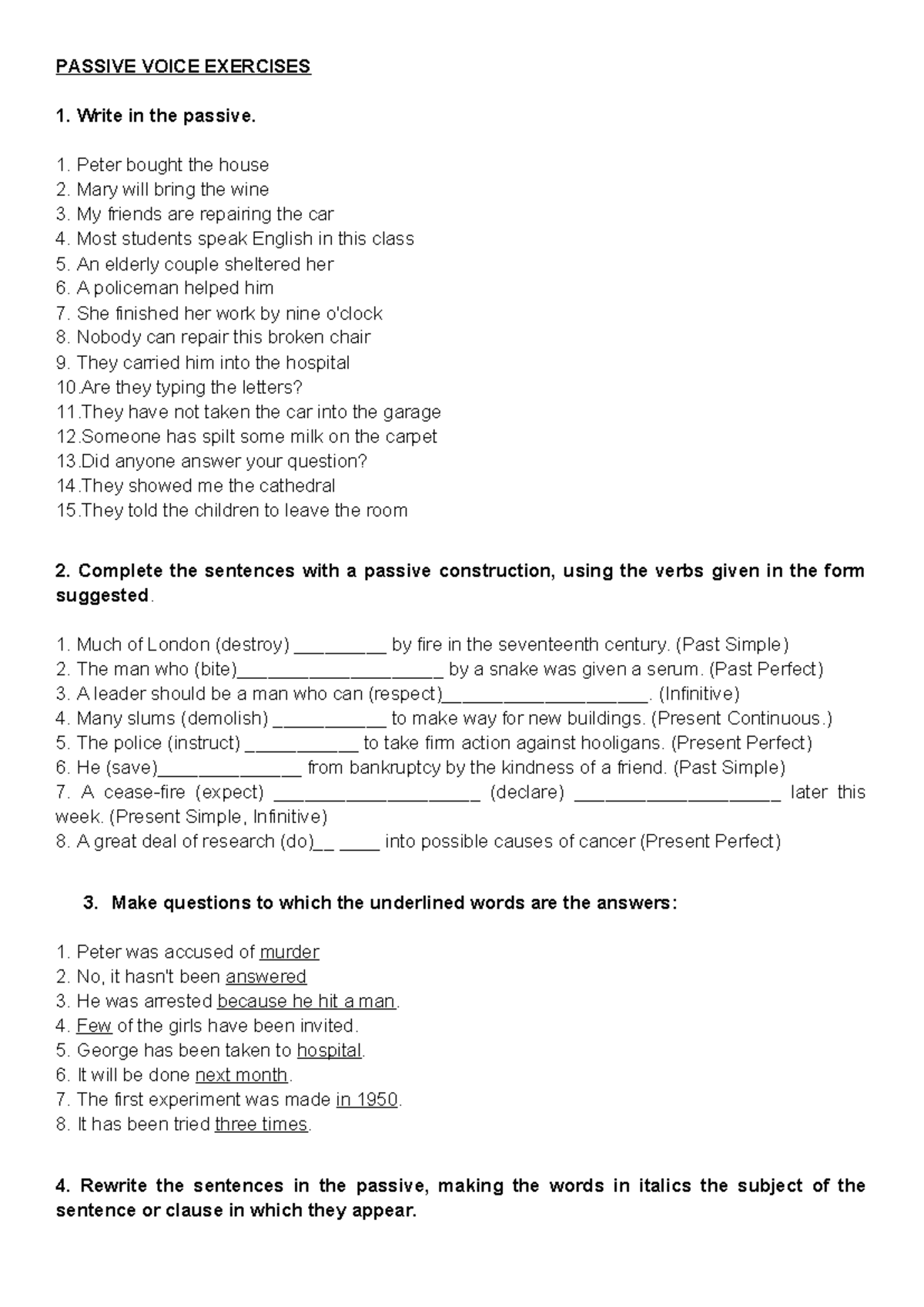 Passive Voice Exercises: Transformations and Constructions - Studocu