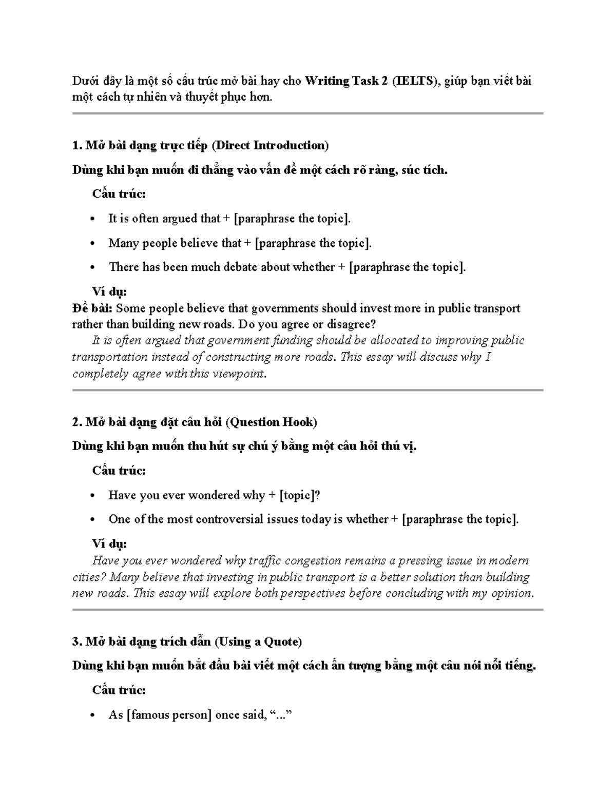 Cấu Trúc Mở Bài Hay cho Writing Task 2 (IELTS) - Studocu