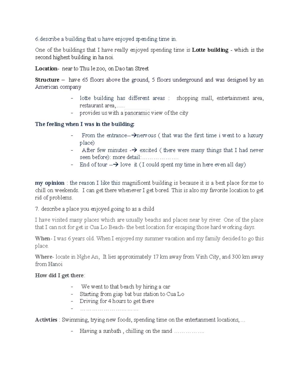 Chuan bi cho speaking part 2 6-9 - 6 a building that u have enjoyed ...