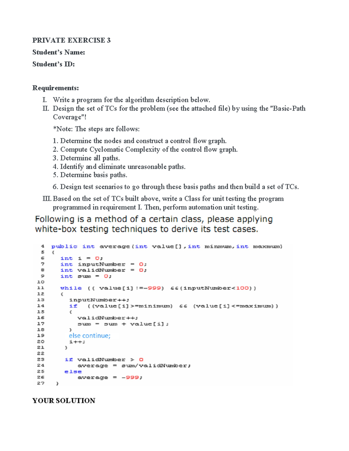 PRIVATE EXERCISE 3: Control Flow Graph & Test Case Design - Studocu