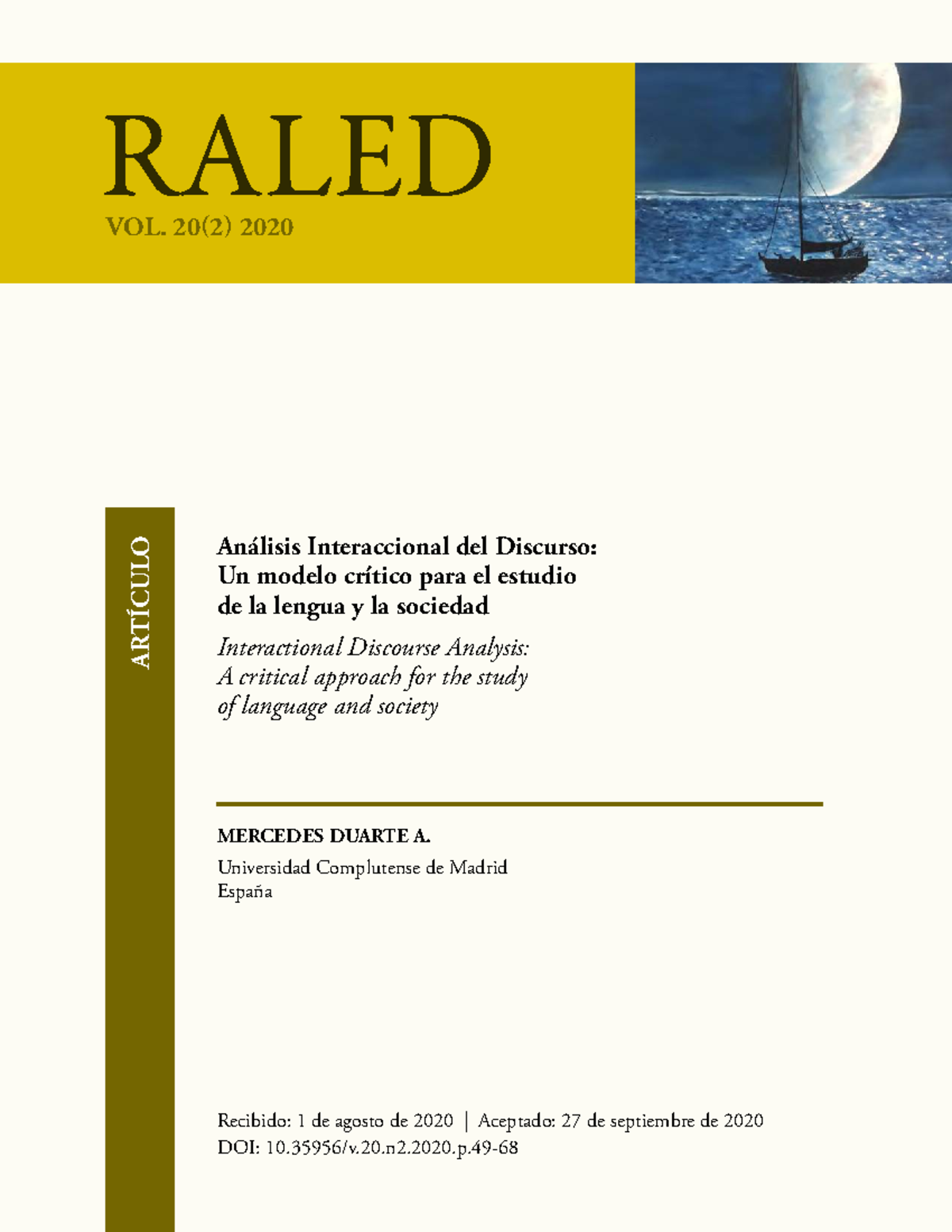 RALED 20(2) 2020: Análisis Interaccional del Discurso y su Impacto ...