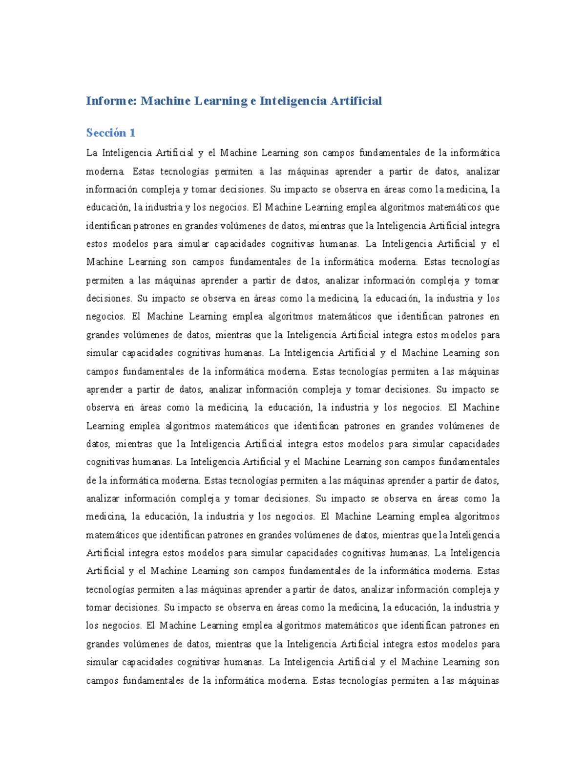 Informe: Machine Learning e Inteligencia Artificial - Tareas y Repaso ...