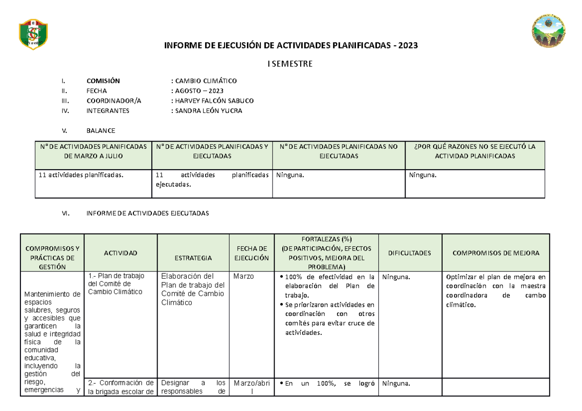 Informe de Actividades y Gestión en Cambio Climático - 2023 - Document Preview