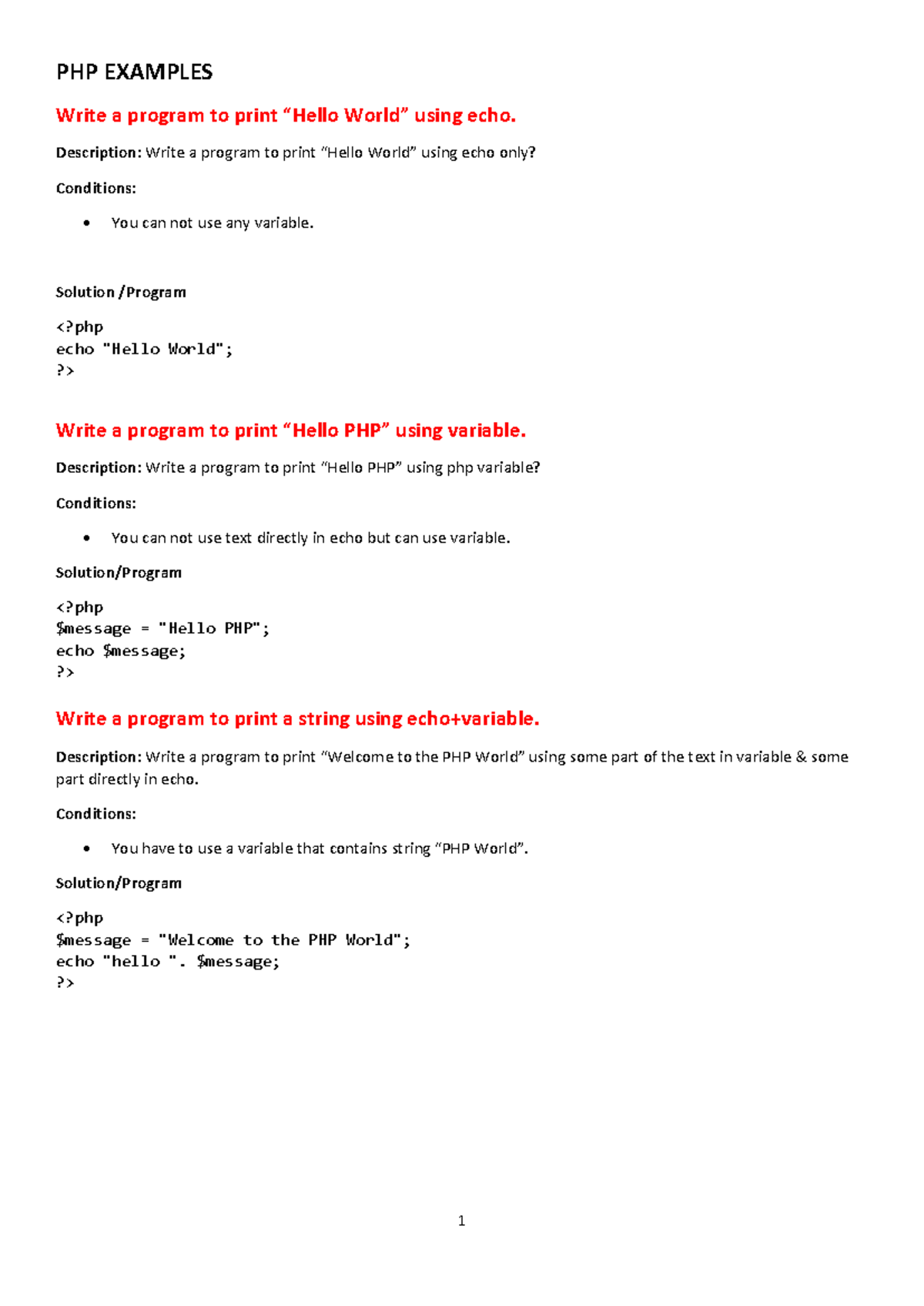 PHP EXAMPLES: Practical Programming Exercises and Solutions - Studocu