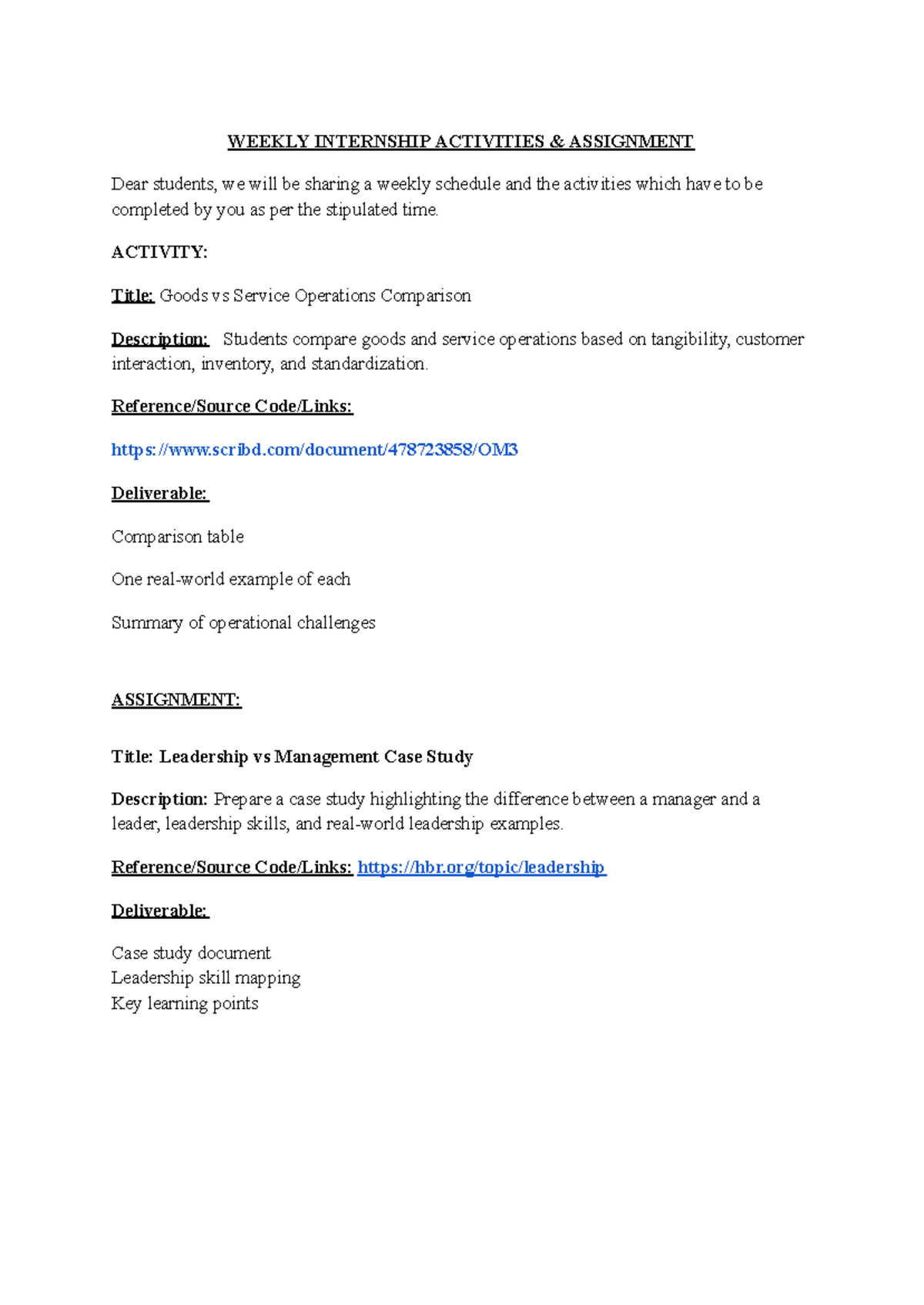 WEEKLY INTERNSHIP ACTIVITIES ASSIGNMENT - Week 2 Entrepreneurship - Studocu