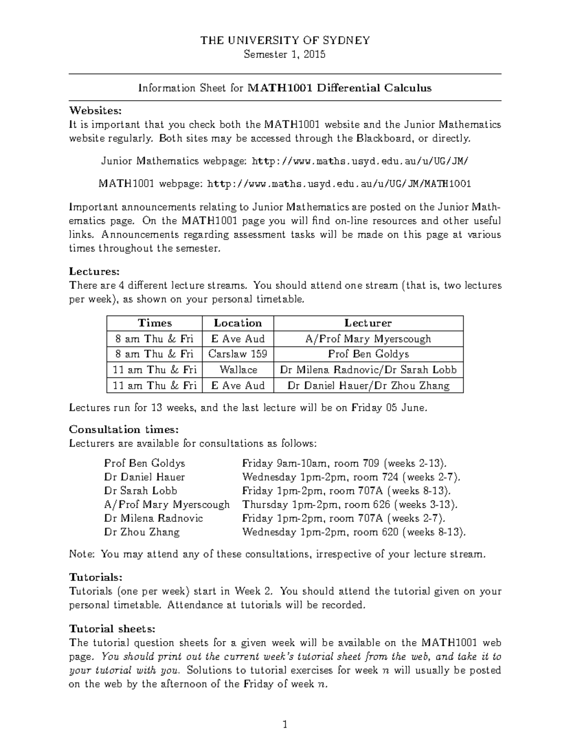 MATH1001 - Both sites may be accessed through the Blackboard, or ...