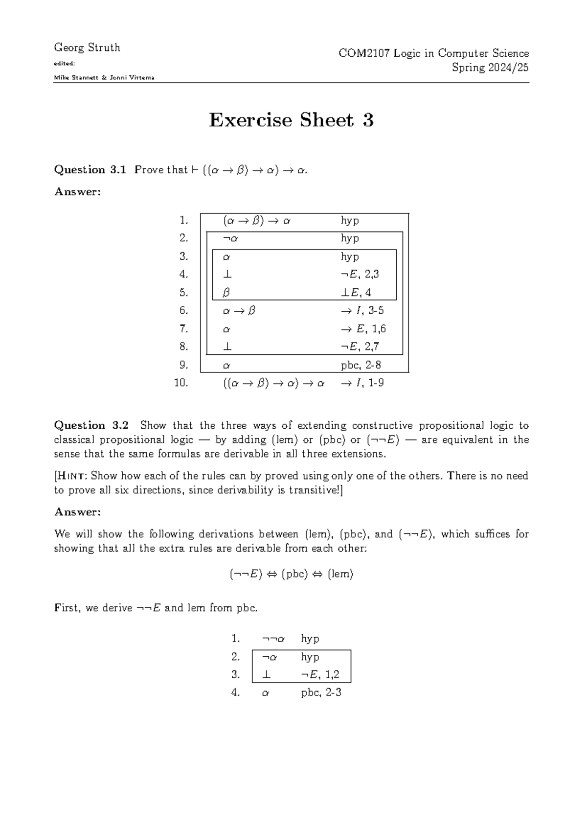 COM2107 Spring Exercise Sheet 3: Propositional Logic Proofs - Studocu