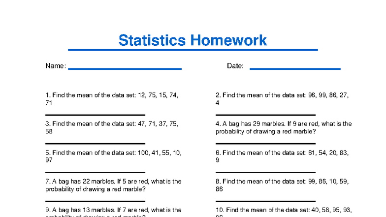 Statistics Homework 3: Mean & Probability Problems - Studocu