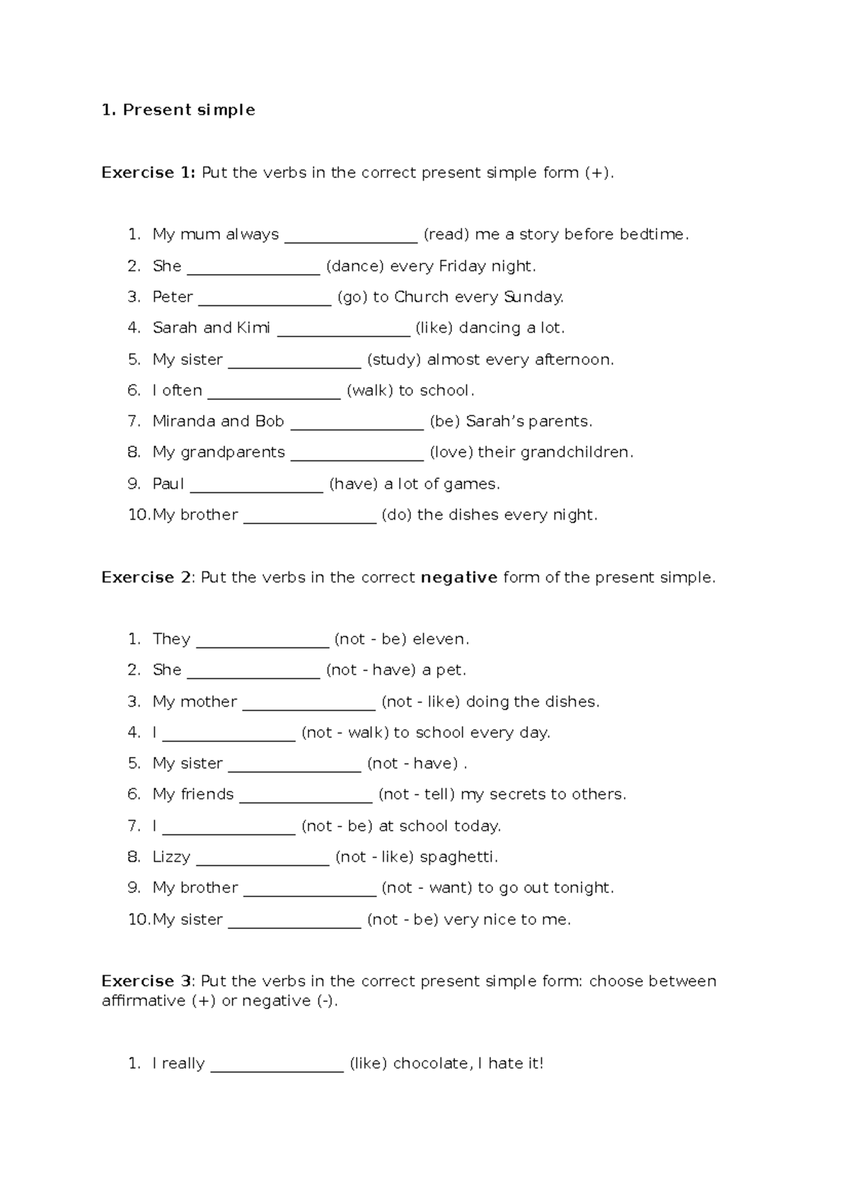 Present Simple Exercises: Verbs in Correct Form - Studeersnel