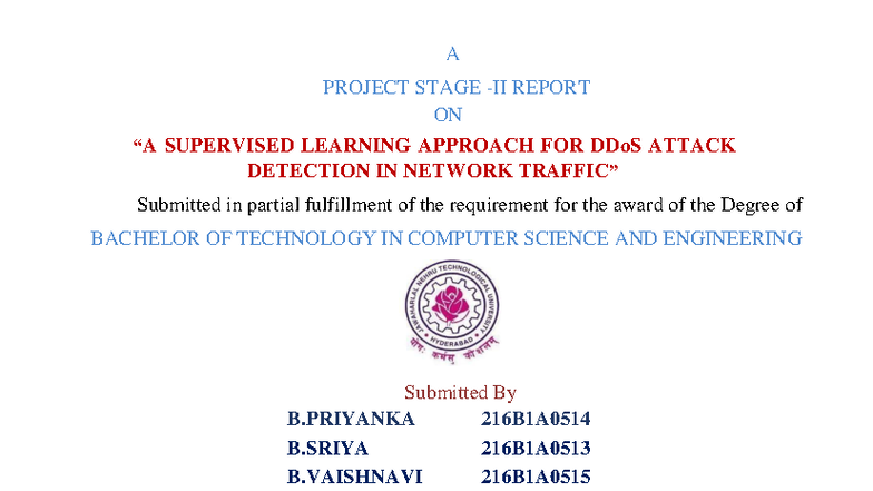B.Tech Project Report: Supervised Learning for DDoS Detection - Studocu