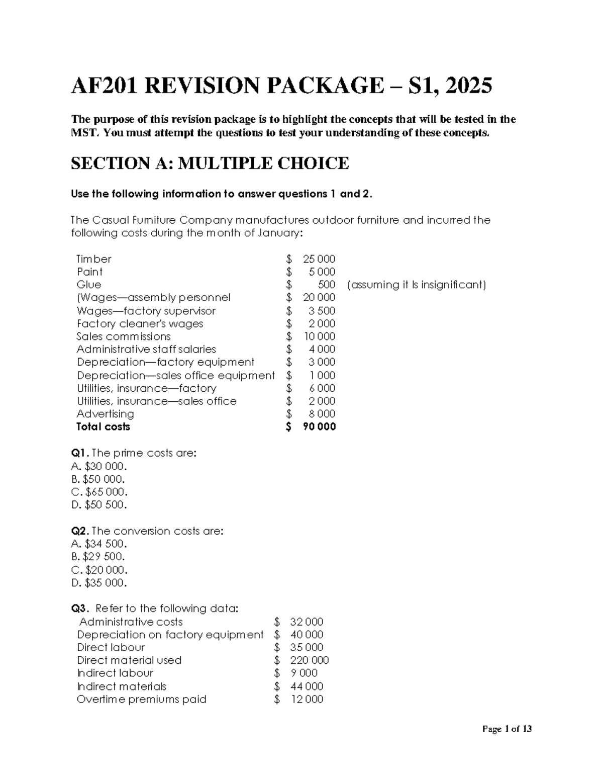 AF201 Revision Package Questions s1. 2025 - AF201 REVISION PACKAGE – S1 ...
