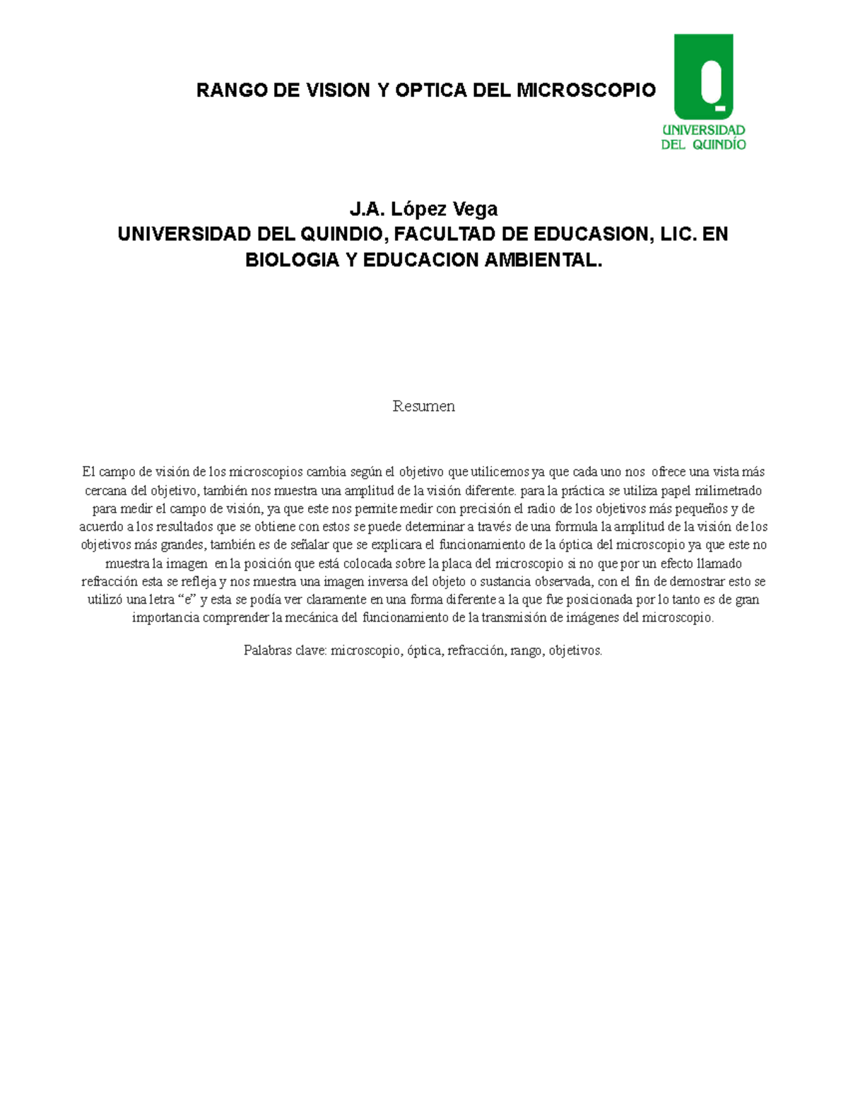 Rango de Visión y Óptica del Microscopio - Biología y Educación ...