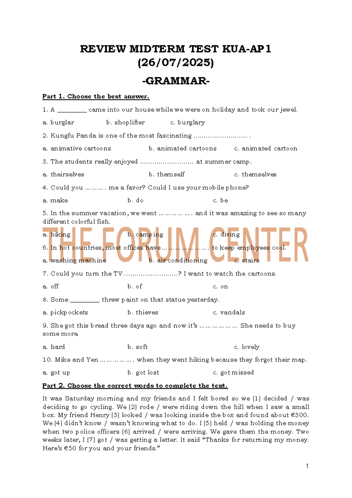 REVIEW MIDTERM TEST 1 KUA SE1 - Practice Questions and Answers - Studocu