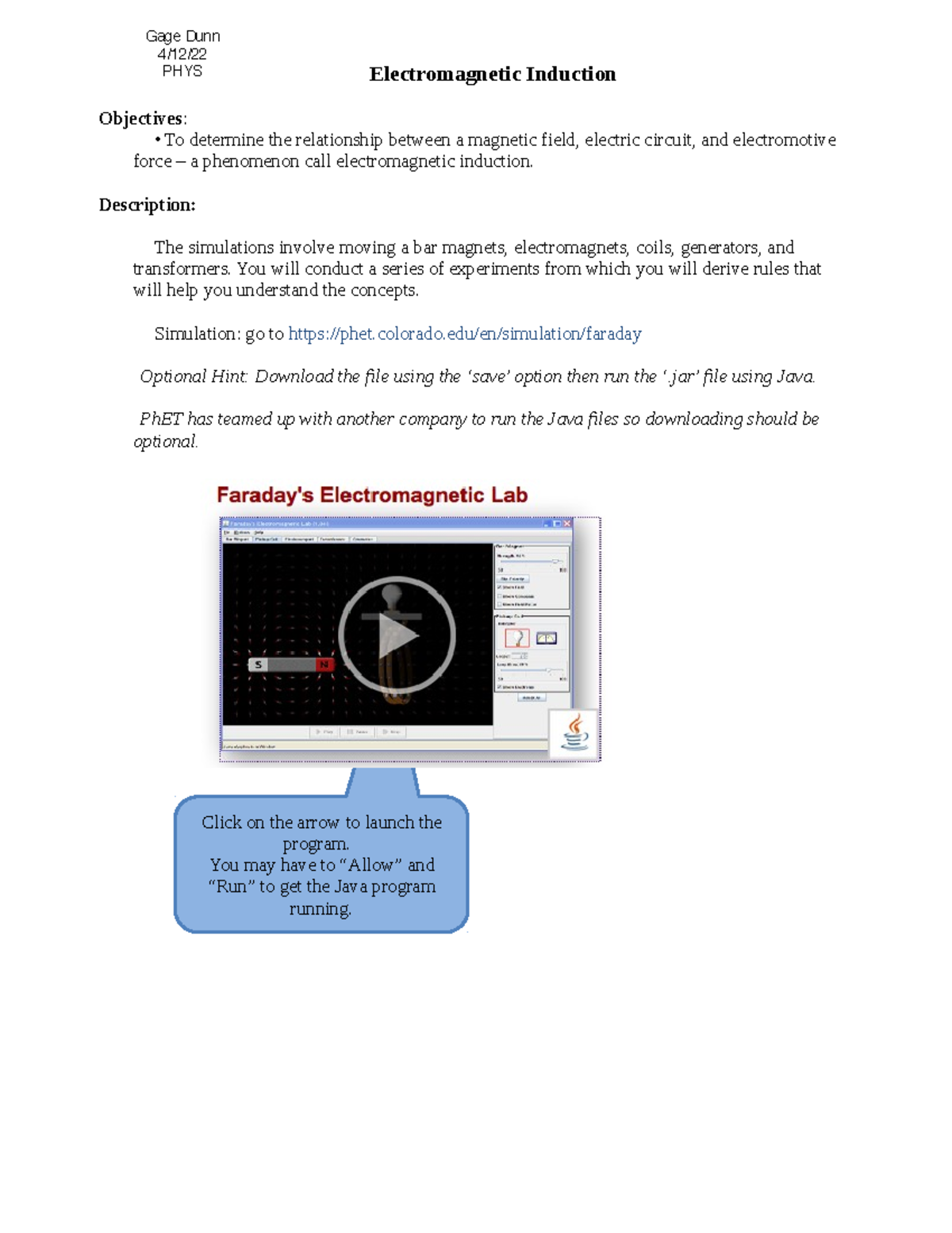 Electromagnetic Induction Lab Report (4/12/22) - Data & Analysis - Studocu